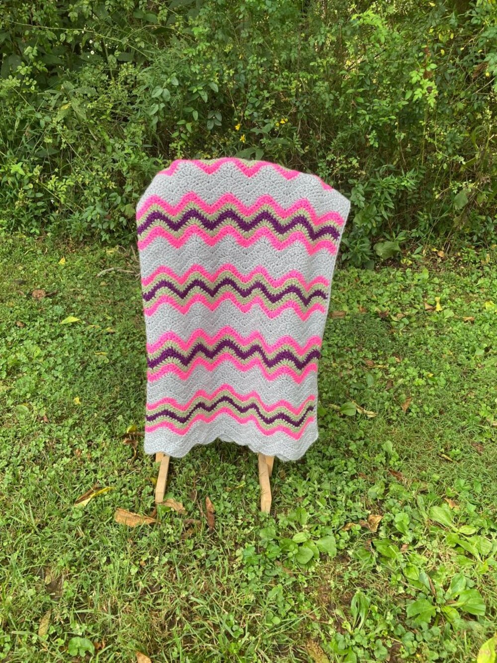Handmade Crochet Chevron Baby Blanket Stroller Lap Throw Grey Pink Purple - Picture 3 of 6